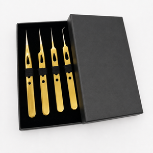 Ensemble de pinces à cils de précision Premium Gold – Outils professionnels pour extensions de cils, 4 pièces, avec boîte cadeau - Product Image 1