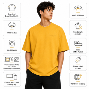 Men's Oversized Yellow Cotton <b>T</b>-<b>Shirt</b> O-Neck Short Sleeve Casual Solid Color Breathable Jersey Fit - Product Image 2
