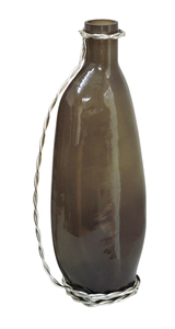 Modern <b>Smoked</b> <b>Glass</b> Decorative <b>Vase</b> with Silver Twisted Wire Accent - Sleek Mid-Century Style Tabletop Centerpiece Vessel - Product Image 1