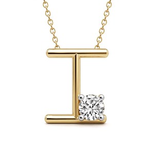 10k/14k <b>Solid</b> <b>Gold</b> Minimal I Alphabet Initial Letter <b>Pendant</b> Necklace High Quality Round Shaped Side Lab Grown Diamond <b>Pendant</b> - Product Image 3