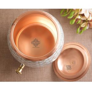 Distributeur d'eau chaude et froide en cuivre Craft India Overseas, couleur or blanc avec robinet à motif floral, réutilisable pour usage domestique - Product Image 4