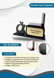 Organizador de Escritorio de Madera Personalizado con Reloj para Ejecutivos, Escritorio Ejecutivo de Madera con Porta Tarjetas de Visita y Porta Bolígrafos - Product Image 2