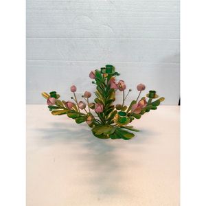 Handmade Iron Flower <b>Leaf</b> Taper Candle Holder Luxury Green Pink Candelabra Hotel Home Decorative Christmas Table Centerpiece - Product Image 1