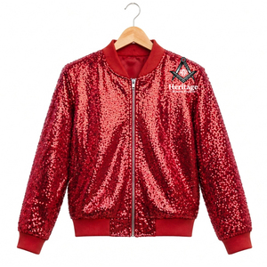 Heritage Masonic Regalia Top Quality Custom Women Red <b>Sequin</b> Bomber Varsity <b>Jacket</b> All Over Sparkle Greek Apparel - Product Image 1