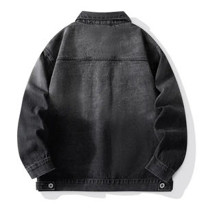 Veste en jean foncé pour homme, coupe classique, col rabattu, bouton unique, coton lavé, style décontracté automne - Product Image 3