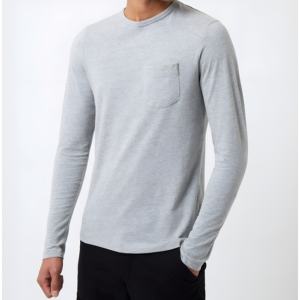 T-shirt à manches longues bleu marine pour homme, en coton mélangé doux et respirant, coupe ajustée décontractée, basique, confortable, haut de mode pour tous les jours - Product Image 5