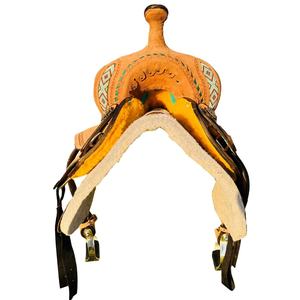 Alta calidad 10-16 pulgadas turquesa con cuentas occidental cuero genuino asiento tachuela asiento hecho a mano barril caballo sillín con Árbol de madera - Product Image 3