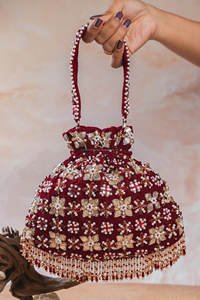 Bolso Potli Bordado con Cuentas Zardozi de Alta Calidad, Cartera de Mano para Novia India, Hecho a Mano, Impermeable, con Cierre Magnético - Product Image 5