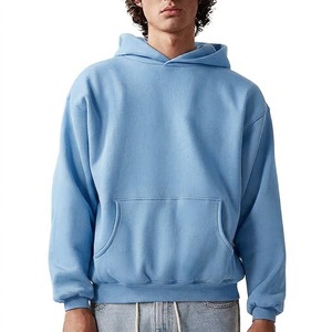 เสื้อสเวตเชิ้ตมีฮู้ดสีฟ้าอ่อนสำหรับผู้ชาย ทรงโอเวอร์ไซส์ ทรงปกติ ผ้าฟลีซแบบสวม สีพื้น ดีไซน์กระเป๋าเสื้อ เหมาะสำหรับใส่ในฤดูใบไม้ร่วง - Product Image 5