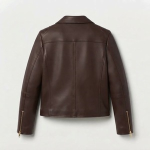 Chaqueta de Motocicleta de Cuero Genuino para Mujer, Manga Larga, Cierre de Cremallera, Cuello Camisero, Ropa de Abrigo para Otoño - Product Image 6