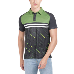 Polo à manches courtes pour homme, motif géométrique imprimé, tissu tricoté à séchage rapide, style sportif, vert, noir, blanc, polo à manches courtes - Product Image 6