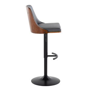 Tabouret de bar réglable Gianna de style moderne du milieu du siècle, pivotant, en métal noir et bois de noyer, simili cuir gris, pied en T arrondi - Product Image 3