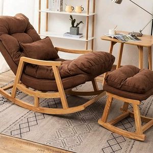 Fauteuil à bascule confortable et bien rembourré avec repose-pieds |   Fauteuil à bascule de style mid-century pour tous, avec coussin doux et durable - Product Image 3