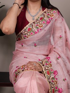 Sari indien ethnique de créateur pour occasions spéciales, avec broderie au fil, pour toutes les occasions et événements spéciaux, tenue pour femmes - Product Image 5