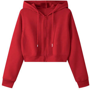 Vente en gros de sweat à capuche court gris personnalisé pour femme, en molleton de coton uni, style streetwear, coupe ample - Product Image 6