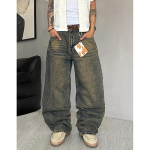 Men Relaxed Fit Wide Leg Denim Jeans Washed Black Baggy Casual Streetwear <b>Pants</b> Wholesale - Product Image 5