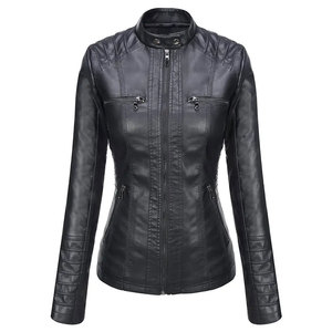 Chaqueta Bomber de Cuero Genuino Negro para Mujer con Cuello Camisero, Transpirable, Resistente al Viento, Cierre de Cremallera, Manga Larga - Product Image 1