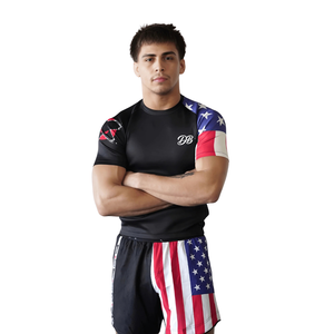 Camiseta de Compresión Personalizada para Hombre, Negra, con Bandera Americana, Manga Corta, Cuello Redondo, Ajustada, para Gimnasio, Entrenamiento, Deporte, Capa Base Deportiva - Product Image 5