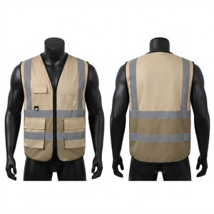 Gilet de travail unisexe Premium Black Hardson 200 GSM en polyester et coton certifié CE, beige kaki bicolore, avec bande réfléchissante - Product Image 1