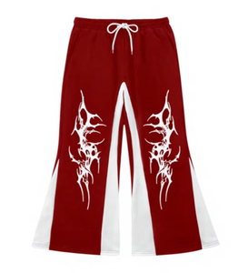 Men s Red Flare <b>Pants</b> With White Tribal Print Elastic Waist Casual Polyester Sweatpants <b>Summer</b> Style Drawstring Closure mens - Product Image 1