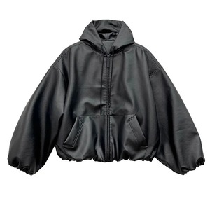 Blouson de motard vintage pour femme en cuir PU, mouton, à capuche, coupe-vent, respirant, fermeture éclair, toutes saisons - Product Image 1