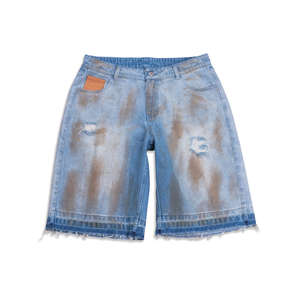 Pantalones Cortos de Mezclilla para Hombre al por Mayor, Estilo Vintage, con Lavado Ácido, Bordes Deshilachados, Bordados y Desgastados - Product Image 1