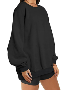 Sweat-shirt décontracté d'hiver pour femme, style ample, couleur unie et motif lettres, tissu tissé durable et respirant, vêtement long - Product Image 1