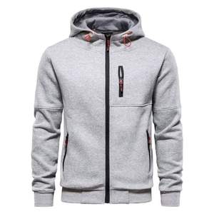 Sweat-shirts à capuche pour hommes de haute qualité, doublés en polaire tricotée, écologiques, couleur unie, fermeture éclair intégrale, polyester/coton - Product Image 1