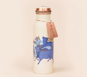 Botella de Agua de Cobre Blanco de Lujo con Diseño de Estampado de Vaca, Botella Duradera para Hidratación Diaria, Yoga, Gimnasio, Escuela, Oficina, Viajes y Regalos - Product Image 1