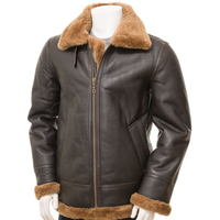 Herren Echtleder-Jacke mit Kapuze und Kunstfell-Futter Winddichte Motorrad-Bikerjacke Wintermantel