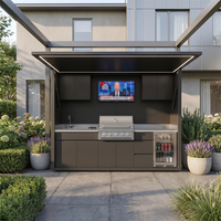 Structure de cuisine extérieure sur mesure pour barbecue, résistante à l'humidité, en acier inoxydable 304, avec évier
