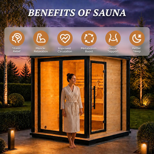 Sauna <span class=keywords><strong>di</strong></span> Lusso per Terrazza <span class=keywords><strong>Marina</strong></span>, in Pino Termotrattato, Tetto Piatto Panoramico in Vetro, Smart WiFi, Pronta per la Consegna DDP - Product Image 2