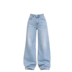 Pantalon en jean taille haute bleu clair à jambe large pour homme, décontracté, en coton délavé, respirant, avec braguette boutonnée, style printemps - Product Image 2