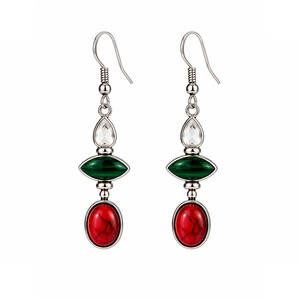 Natural <b>Red</b> Jasper Green Onyx White Quartz <b>Drop</b> <b>Earrings</b> Multi Stone Handmade Silver Dangle <b>Earrings</b> For Sale - Product Image 2
