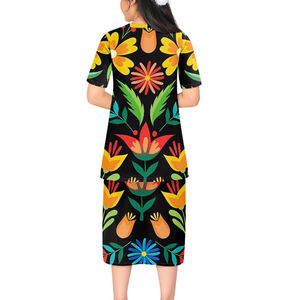 Robe deux pièces à motif floral mexicain, costume tribal polynésien, streetwear mexicain, robes traditionnelles personnalisées en gros - Product Image 3