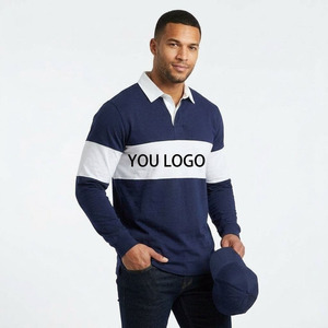 Men's <b>Long</b> <b>Sleeve</b> Color Blocked <b>Polo</b> <b>Shirt</b> With Front Logo Print Breathable Knitted Cotton Casual Style - Product Image 4