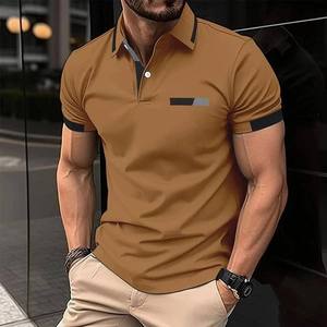 Polo T-shirt en maille unie à manches courtes, personnalisable avec logo brodé, style streetwear pour hommes, haute qualité, vente en gros - Product Image 2