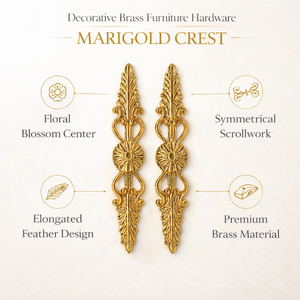 Poignée de meuble en laiton antique avec motif de marigold |   Poignée de tiroir classique à motif floral | Quincaillerie décorative pour armoires et placards - Product Image 5