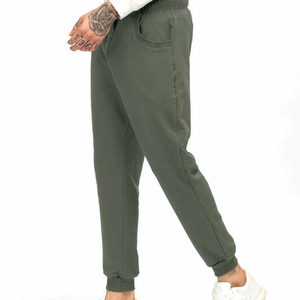 Pantalon de survêtement en coton vert olive pour homme, taille élastique, poches latérales, style décontracté, idéal pour l'automne - Product Image 3
