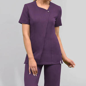 Women V-Neck Scrub <b>Top</b> Set with Logo 90% Polyester Worsted Hospital Uniforms Blouse Short Sleeve Needle Detection - Product Image 4