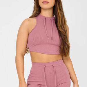 Top Deportivo Corto para Mujer, Nuevo, Material Acanalado, Diseño con Cordón Ajustable, Cuello Alto, Top Deportivo para Gimnasio, Absorbe el Sudor - Product Image 6