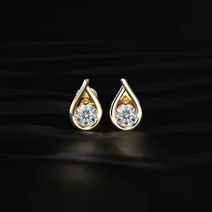 VVS-VS Clarity Round Cut Diamond <b>Teardrop</b> <b>Stud</b> <b>Earrings</b> Diamond Accessories for Women Indian Style Diamond <b>Earrings</b> with IGI - Product Image 1