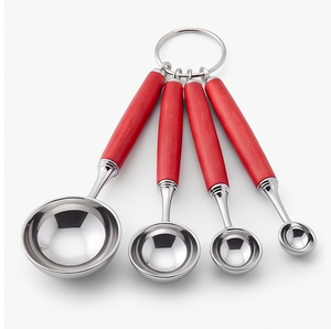 Ensemble de 4 cuillères à mesurer avec manches en bois rouge, en acier inoxydable, écologiques, outils de cuisine pour la pâtisserie, la cuisine, le thé et l'usage domestique - Product Image 1