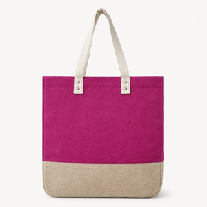 Sac fourre-tout de plage en jute laminé bicolore avec logo personnalisé, 37x40x18cm, réutilisable, avec poignées en coton, vente en gros, fabricant - Product Image 5