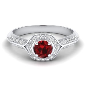 REYES Unique Design Round Cut 0.5Ct <b>Garnet</b> Gemstone Statement <b>Ring</b> For Women Wholesale Price 14K Gold Moissanite Solitaire <b>Rings</b> - Product Image 1