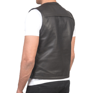 Premium Black Leather Multi Pocket Vest <b>Motorcycle</b> Biker Sleeveless <b>Jacket</b> with Zip Closure Cargo Style Utility Riding Vest - Product Image 2