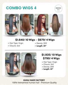 COMBO 4/10 <b>WIGS</b> 2X6, 5x5 LACE FRONT <b>WIG</b> <b>LONG</b> STRAIGHT 100% VIRGIN HUMAN HAIR VIETNAMESE TRANSPARENT LACE - Product Image 1