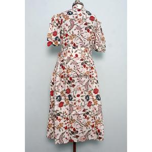 Floral Printed Cotton Shirt Dress Women Midi Length Short Sleeve Turn-down Collar Loose Casual Daily Wear Breathable - Product Image 6