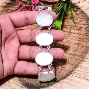 Bracelet en nacre serti de coquillages naturels, fait main, argent sterling 925, bijou élégant, cadeau pour elle - Product Image 3