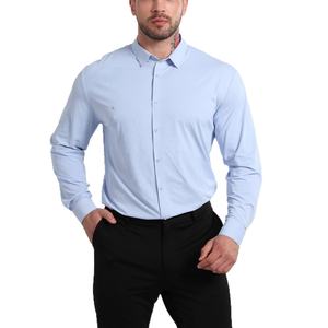 Camisa de Vestir Formal de Manga Larga para Hombre, 85% Poliéster, 15% Elastano, Color Sólido, Sin Costuras, Elástica, con Botones, para Negocios - Product Image 1